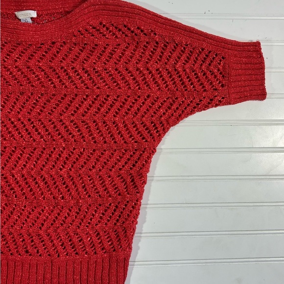 Chicos 0 Short Sleeve Open Knit Sweater Pullover Boho Beachy Orange Size Small - Picture 10 of 15